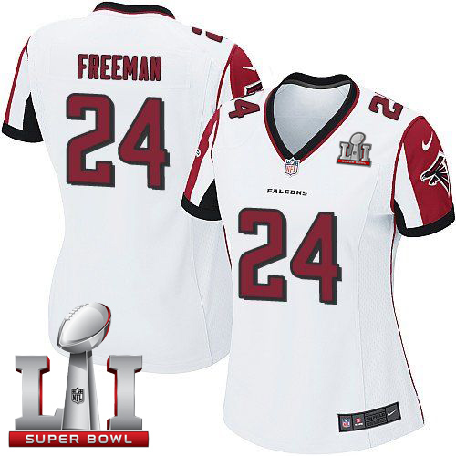 Nike Falcons #24 Devonta Freeman White Super Bowl LI 51 Women's Stitched NFL Elite Jersey